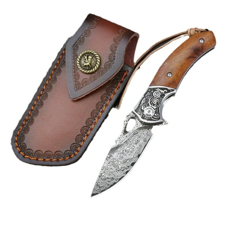 Outdoor knife VG-10 Damascus steel folding knife collection camping f...